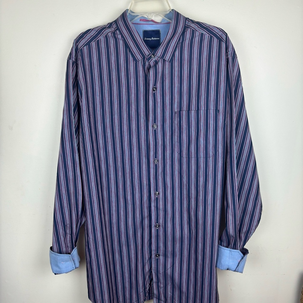 Tommy Bahamama cotton blue striped L/S button down shirt-men’s XLT